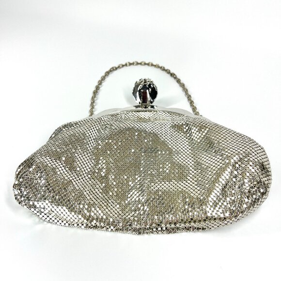 Large size Whiting Davis Silver Mesh Evening Bag Bejeweled MCM Disco Purse vtg - Picture 11 of 11
